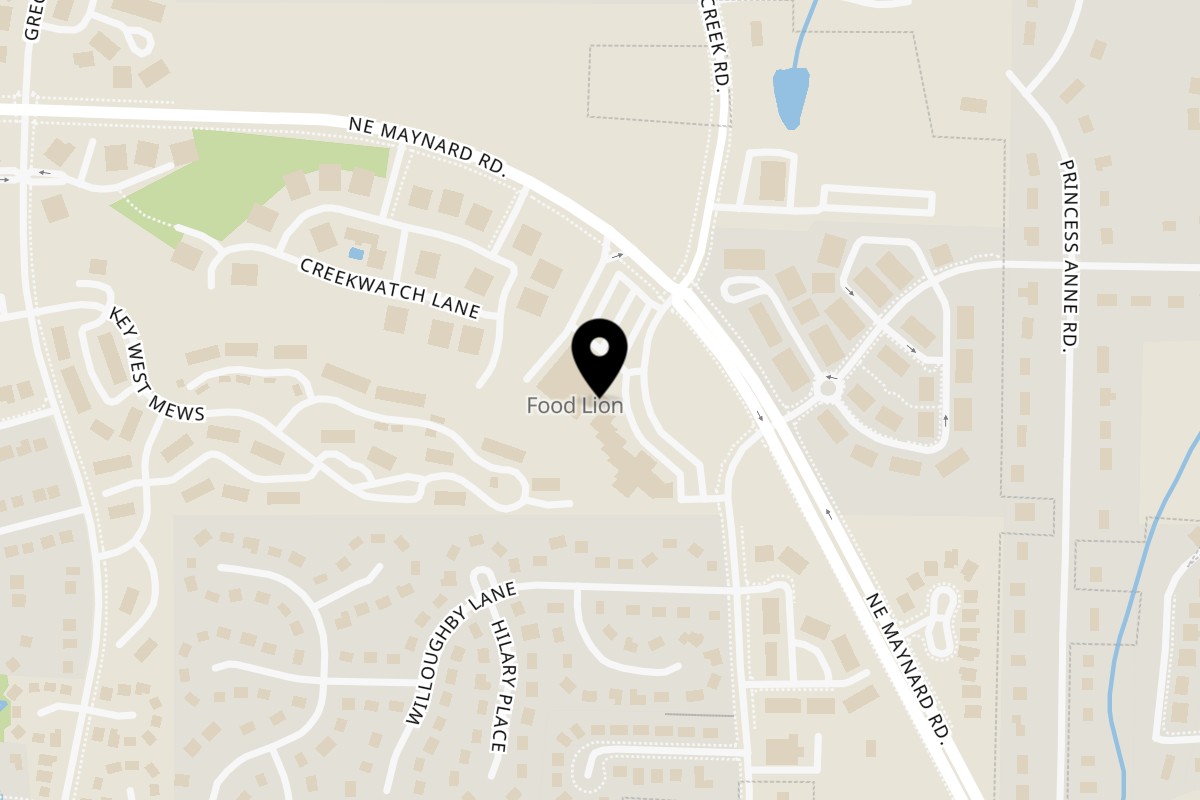 Map showing the location of Awaze Cuisine on 904 NE Maynard Rd in Cary